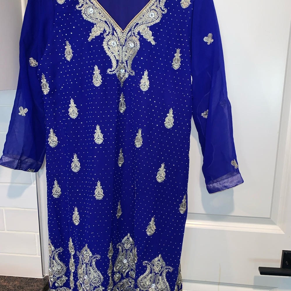 Elegant Pakistani/Indian Fancy 3 PC. Party/Wedding Blue Dress Silver Embellished